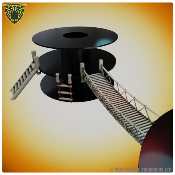 Fantasy Spool Tower: Wooden Bridge, Stairs and Ladder